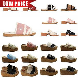 Sandálias de luxo Famoso Designer Mulheres Chinelos Sapatos Macios Bordados Linho Salto Alto Sandale Sliders Top Fashion Classic EUR 35-42