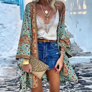 Vestidos casuais básicos Cardigan bohemian mago para maiô 2024 Summer praia de praia Smock tops de mangas compridas roupas femininas yq240402