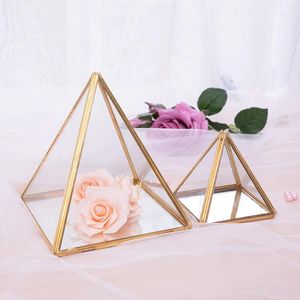 Haken Glas Schmuck Box Goldene Geometrische Dekorative Pyramide Ring Halter Für Hochzeit Geburtstag Geschenk S