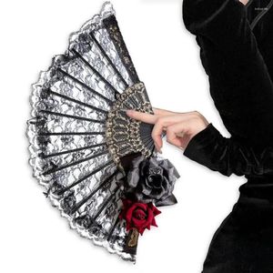 Decorative Figurines Floral Lace Folding Fan With Red Black Rose Flower Vintage Gothic European Cosplay Tea Party Po Prop Women Gift