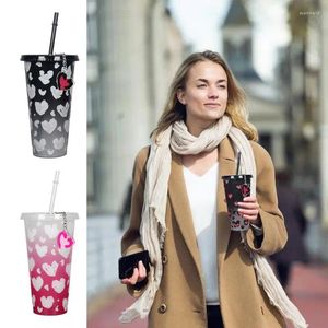 Mugs Color Changing Cup Tumblers Gradient Water With Lids &Straws Large Tumbler Coffee Mug Reuseable Plastic Drinking