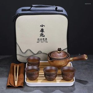 Conjuntos de utensílios de chá bule de cerâmica artesanal com alça lateral conjunto de chá para pessoas preguiçosas