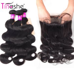 Закрытие Tinashe Hair 360 Frontal с пучками Remy Human Hair 2 3 пучки с фронтальными перуанскими волнами тела с фронтальными