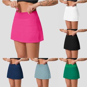 LU Lycra Women Sports Yoga Skirts LL Workout Shorts Zipper Pleated Tennis Golf Skirt Anti Exposure Fitness Short Skirt with Pocket