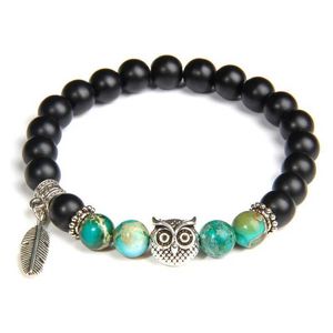 Chain Unique design of owl wings angel charm bracelet natural agate bead bracelet female empire quartz bead bracelet energy jewelry Q240401