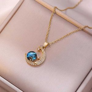 Pendanthalsband Fashion Zircon Planet Star Moon Pendant Necklace For Women Charm Esthetic Clavicle Chain Halsband Födelsedagsfest smycken gåva 240330