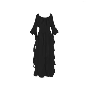 Party Dresses Women's Fashion Halloween Solid Color Trumpet Sleeve Dress Retro Gothic Ladies Cosplay Prom Princess Costume