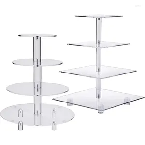 Bakeware Tools 4 Tier Acrylic Cake Stand Cupcake Tower Square Round Display Rack Dålig godishållare för bröllop födelsedagsfest