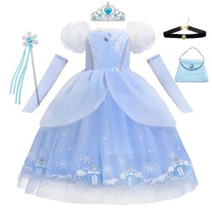Princess Cosplay Dress for Girl Kids Ball Gown Sequin Carnival TUTU Puff Mesh Clothing for Birthday Gift Summer Dress 240314