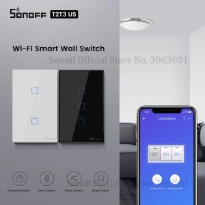 Steuern Sie SONOFF T2/T3 US Wifi Smart Wall Touch Switch mit Rand 1/2/3 Gang Fernbedienung Wifi Lichtschalter für Smart Home Automation
