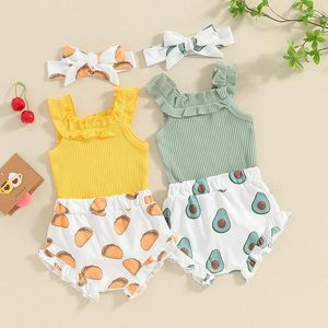 Clothing Sets Baby Girls 3Pcs Outfit Sleeveless Romper Taco/Avocado Print Shorts Headband Set Born Clothes