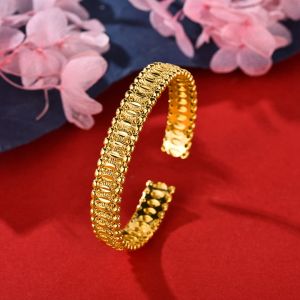 Bangles Dubai Cuff Bangle Solid Bracelet for Women 18k Yellow Gold Filled Classic Fashion Wedding Party Birthday Gift