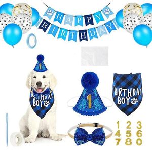 Abbigliamento per cani Forniture per feste di compleanno per animali domestici Ragazzo carino Bandana Triangolo Asciugamano Collare Cappello Puntelli Accessori festivi