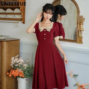 Abiti da festa SWEETXUE 2024 Estate Donna Moda Chiffon Letterario Stampa retrò Hollow Backless Bow Lace-up Sweet Cute Chic Dress Lady