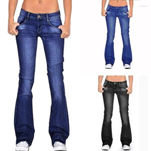 Women's Jeans Y2K High Street Low Rise Dark Blue Fashion Women Pants Bootcut Pockets Streetwear Waist Wide Leg