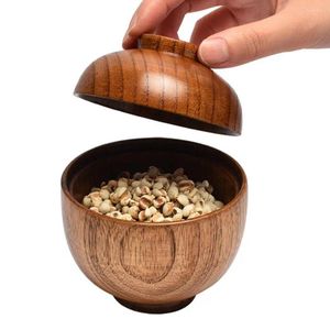 Bowls With Lid High Temperature Resistant Foods Storage Noodle Rice Cereal Natural Grain Wood Bowl Home Supplies