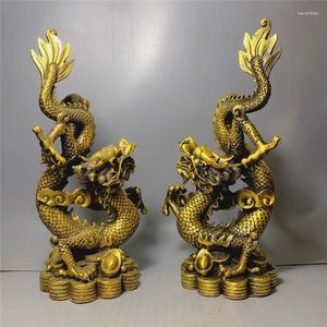 Estatuetas decorativas de bronze dinheiro dragão yuan baolong artes e artesanato ornamentos móveis para casa sala de estar