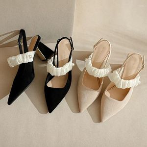 Dress Shoes Classic Mary Janes Square Heels Women Elegant Silk Pearls Thick Slingbacks Female Sexy Comfortable Pumps