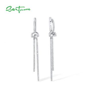 SANTUZZA Echte 925 Sterling Silber Ohrringe Für Frauen Funkelnde Weiße CZ Lange Baumeln Fashion Party Edlen Schmuck 240401