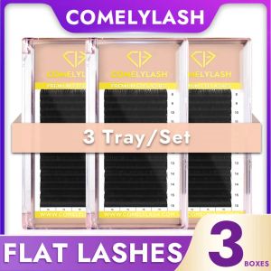 Eyelashes COMELYLASH 3 Trays Ellipse Eyelash Extensions Flat Individual Eyelashes Black Mink Flat Lash Extensions