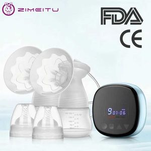 Bomba tira-leite elétrica dupla Zimeitu, poderosa sucção de mamilo, bomba tira-leite elétrica USB com garrafa de leite para bebê, almofada de calor frio Nippl 24330