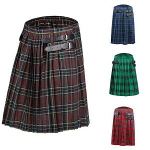 Westen Herren Kilt traditioneller kariertes Gürtel plissierer bilateraler Kette brauner Gothic Punk Scottish Tartan Hosen Röcke