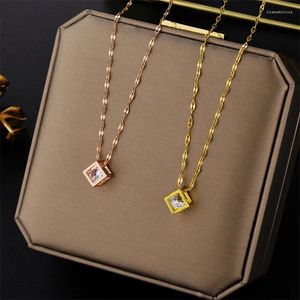 Pendant Necklaces Fashion Stainless Steel Lip Chain Cube Zircon Necklace For Women Jewelry