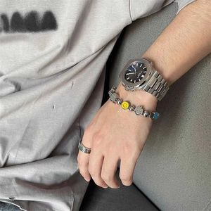 Chain Ins Hip-Hop Trendy Brand Niche Design 666 Lightning Face Patchwork Bracelet Titanium Steel زوجين أزياء المجوهرات Q240401