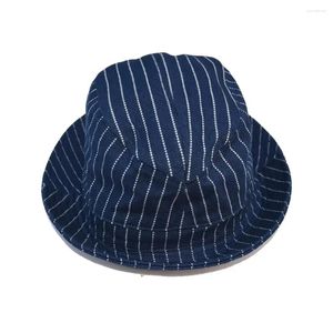 Boinas BOB DONG Vintage Wabash Stripes Indigo Bucket Hats Workwear Railroad Caps Unissex