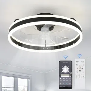 Inch Ceiling Fan With Lights Modern Round LED Low Profile Remote Control And APP Reversible Blades 3 Colors Black