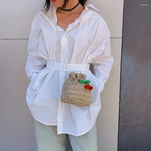 Totes mulheres tecido balde estilingue saco artesanal cereja verão praia bolsa versátil crochê mochila meninas ao ar livre diariamente