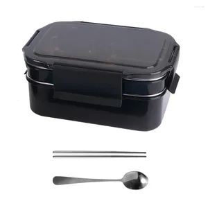 Dinnerware 1 Set Stainless Steel Container Thermal Bento Box Lunch (Black)