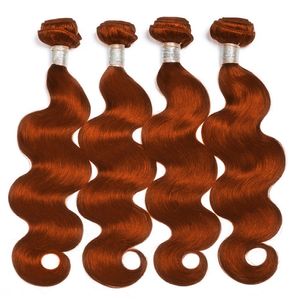 Indian 100% Human Hair Extensions Double Wefts 350# Color Straight Kinky Curly 3 Bundles Water Wave Loose Wave Orange 10-32inch