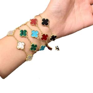 Brand Classic Four Leaf Natural Fritillaria Turquoise Five Flower Clover Fashion Korean Couple Designer Bracelet for Women Jewelry