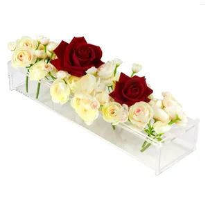 Vases 12 Hole Rectangular Floral Centerpiece Clear Acrylic Flower Vase For Dining Table Wedding Party Home Decoration