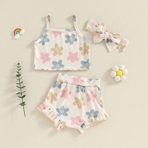 Clothing Sets Toddler Baby's Clothes Girls 3PCS Shorts Sleeveless Cami Tops Floral Ruffle PP Headband Children's Set