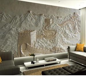 Обои на заказ, 3D фреска, рельеф Великой стены, китайский ТВ, фоновая живопись для гостиной, Papel De Parede
