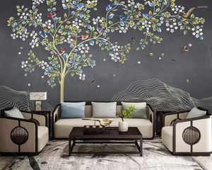 Tapeten Papel De Parede Handgemalte Vogel Blume Baum Moderne 3D Wallpaper Wandbild Restaurant Wohnzimmer TV Tapeten Home Deocr