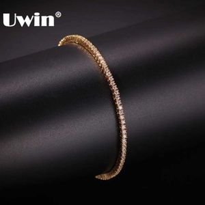 Catena UWIN 2mm Rotondo Micro Bracciale Tennis Scintillante Cubic Zirconia Moda Hip Hop Bracciale da uomo Gioielli Q240401