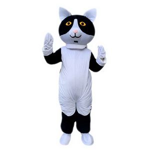 2024 Halloween Neues schwarzes weißes Katzen-Maskottchen-Kostüm, Cartoon-Tier, Anime-Thema, Charakter, Erwachsenengröße, Weihnachten, Karneval, Geburtstag, Party, ausgefallenes Outfit