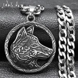 Pendant Necklaces Wolf Men Vintage Necklace Male Stainless Steel Animal Ancient Dog Head Jewelry Gift NZZS05