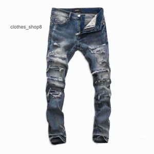 Denim amiirs jeans designer byxor man faller 8316 high street mode märkt ny blå trasig mens personlighet patch elastiska smala fit män 7a3u