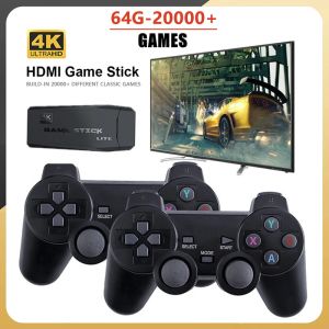 Console per videogiochi Stick Lite 4K HDMI Console per videogiochi Doppio controller wireless da 64 GB per 20000+ giochi retrò Box Kid Regalo di Natale