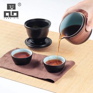 Zestawy herbaciarni Tangpin-Ceramic Teapot z 2 filiżankami przenośne wyposażenie herbaty