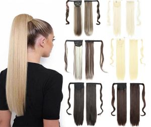 Long Straight Wrap Around Clip In Ponytail Hair Extension Heat Resistant Fiber Synthetic Pony Tail 22 inch2608192
