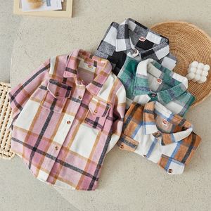 Suefunskry Kids Baby Boy Girl Cotton Plaid Shirt Jacket Casual Lapel Long Rleeve Button Up Kardigan Autumn Winter Warm Owewear 240326