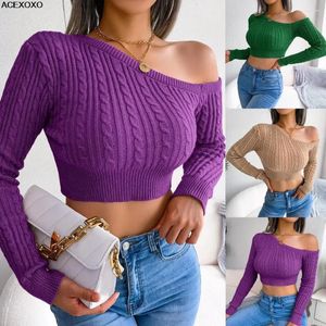 Women's Hoodies European And American Fashion Twist 2024 Autumn/Winter With Off-shoulder Long Sleeve Short Knit Sweater