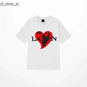 lanvis T Shirt Men's ss24 Designer Lanvis curb T Shirt luxury Women's Beige Speckle Alphabet Print fashion Casual Loose Half Sleeve White lanvis clothing 9010