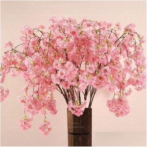 Wedding Decorations 10Pcs Artificial Cherry Blossom Branch Flower Wall Hanging Sakura 150Cm For Centerpieces Decorative Flowers Drop Dhzsu