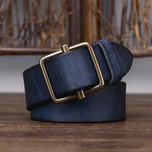 Belts 3.8 wide pure denim genuine leather mens high-quality jeans smooth buckle without drilling denim belt mens fashion Q240401